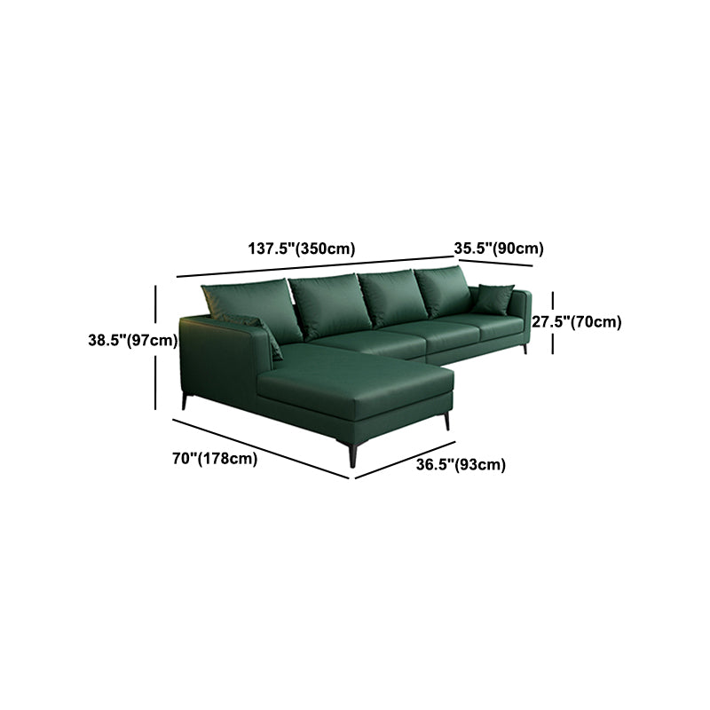 Green 4-seater Square Arm Sectional Pillow Back Stain-resistant Sectional