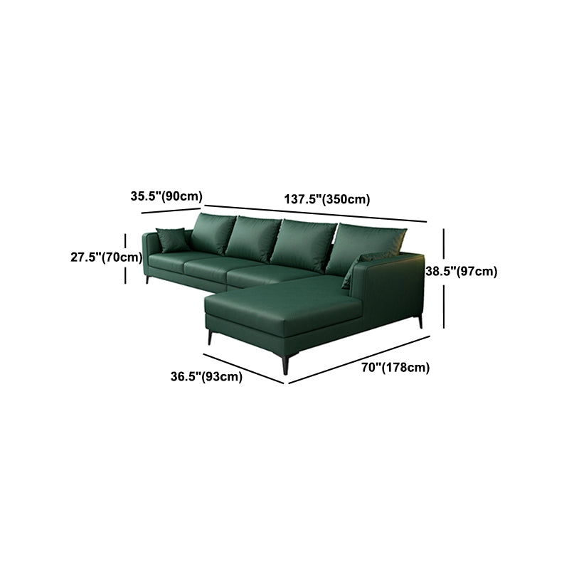 Green 4-seater Square Arm Sectional Pillow Back Stain-resistant Sectional