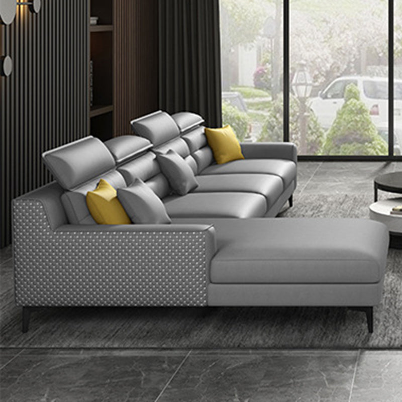 Grey Square Arm Sectional Pillow Back Modern 4-seat Sectional