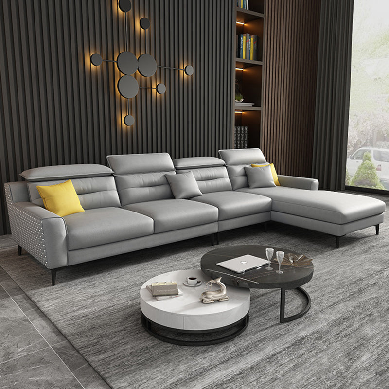 Grey Square Arm Sectional Pillow Back Modern 4-seat Sectional