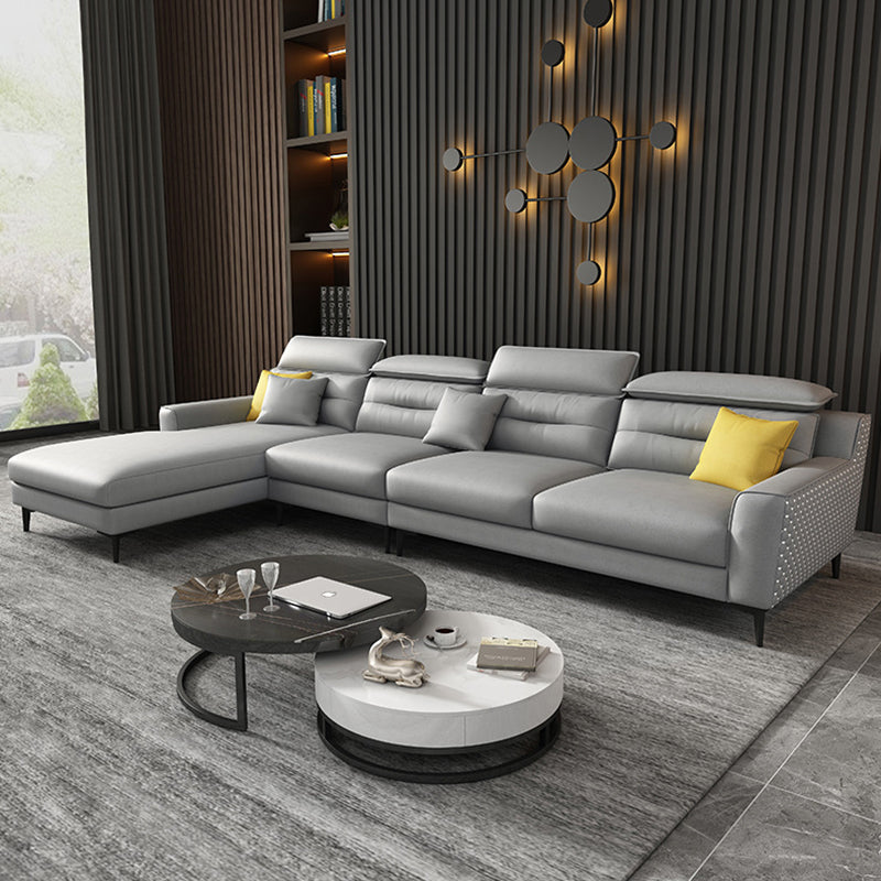 Grey Square Arm Sectional Pillow Back Modern 4-seat Sectional