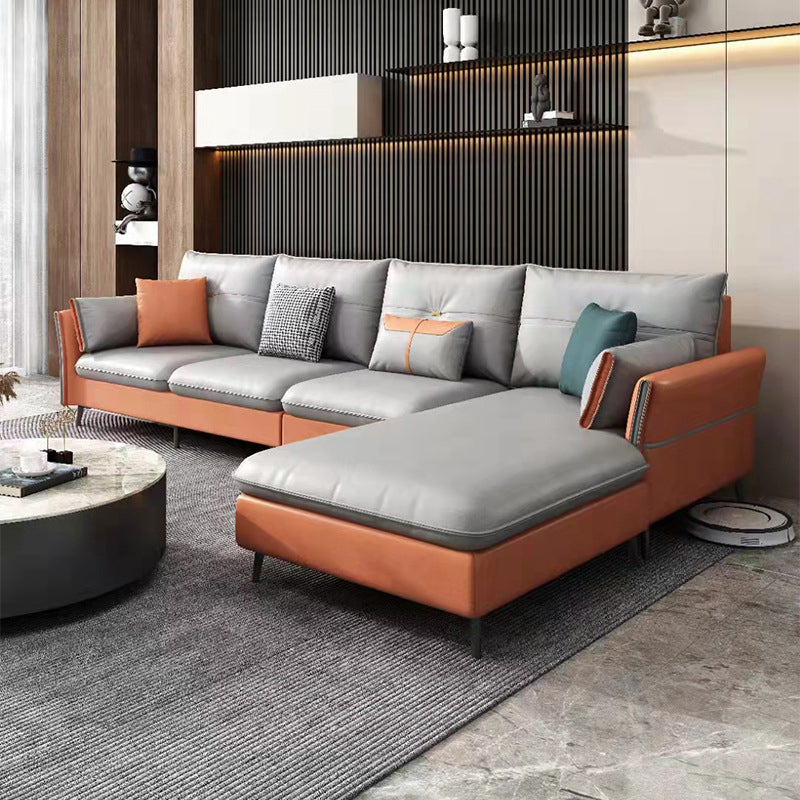 Tufted Flared Arm 5-Seat Sectional Faux Leather Sectional for Living Room