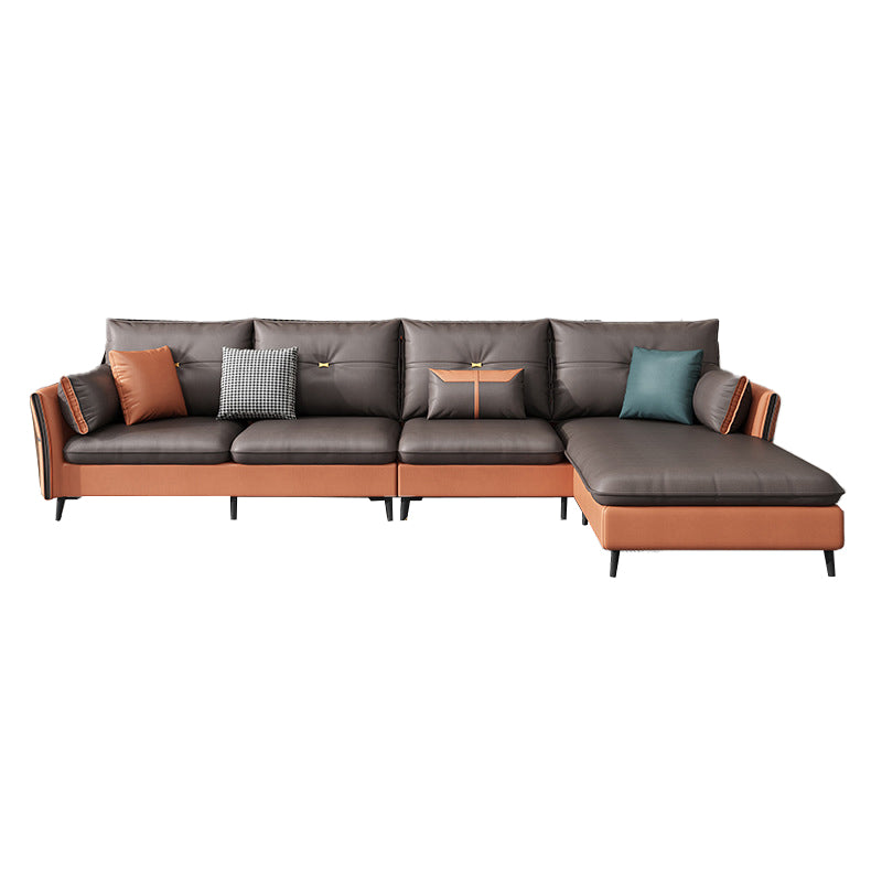 Tufted Flared Arm 5-Seat Sectional Faux Leather Sectional for Living Room