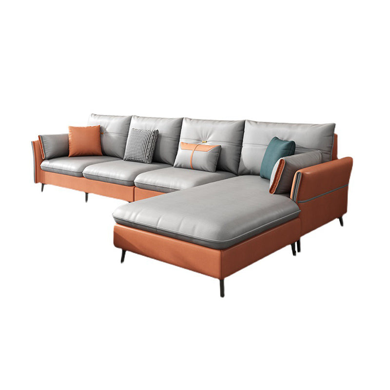 Tufted Flared Arm 5-Seat Sectional Faux Leather Sectional for Living Room