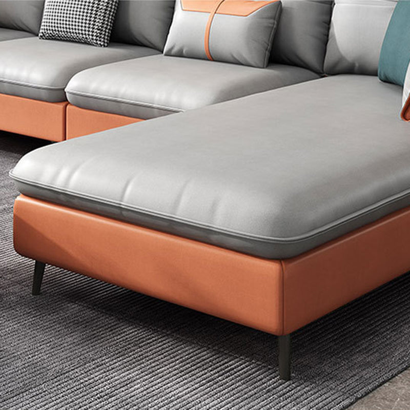 Tufted Flared Arm 5-Seat Sectional Faux Leather Sectional for Living Room