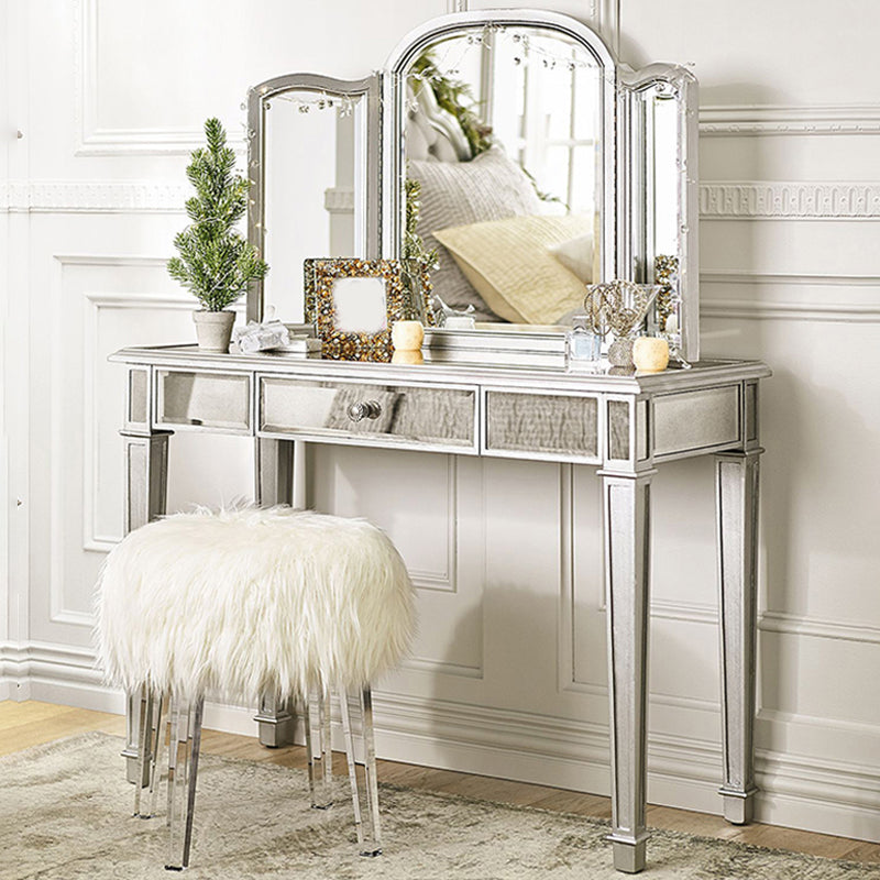 Sliver Vanity Set with 3 Storage Drawers Glass Make-up Vanity, 17.71" Wide