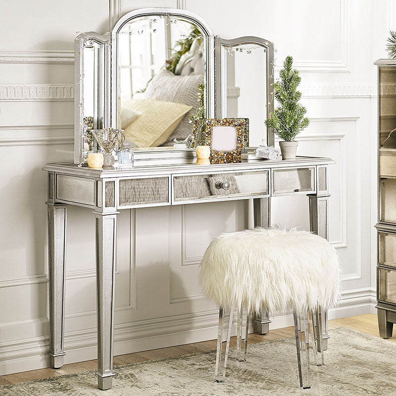 Sliver Vanity Set with 3 Storage Drawers Glass Make-up Vanity, 17.71" Wide