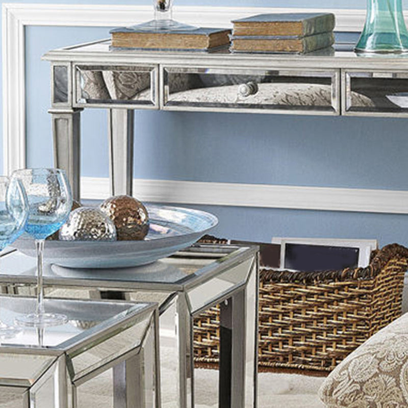 Sliver Vanity Set with 3 Storage Drawers Glass Make-up Vanity, 17.71" Wide