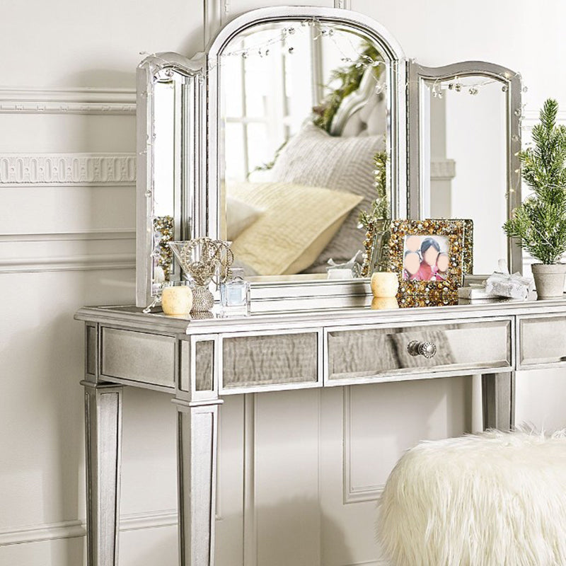 Sliver Vanity Set with 3 Storage Drawers Glass Make-up Vanity, 17.71" Wide