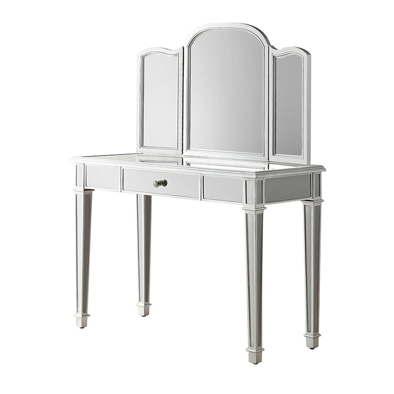 Sliver Vanity Set with 3 Storage Drawers Glass Make-up Vanity, 17.71" Wide