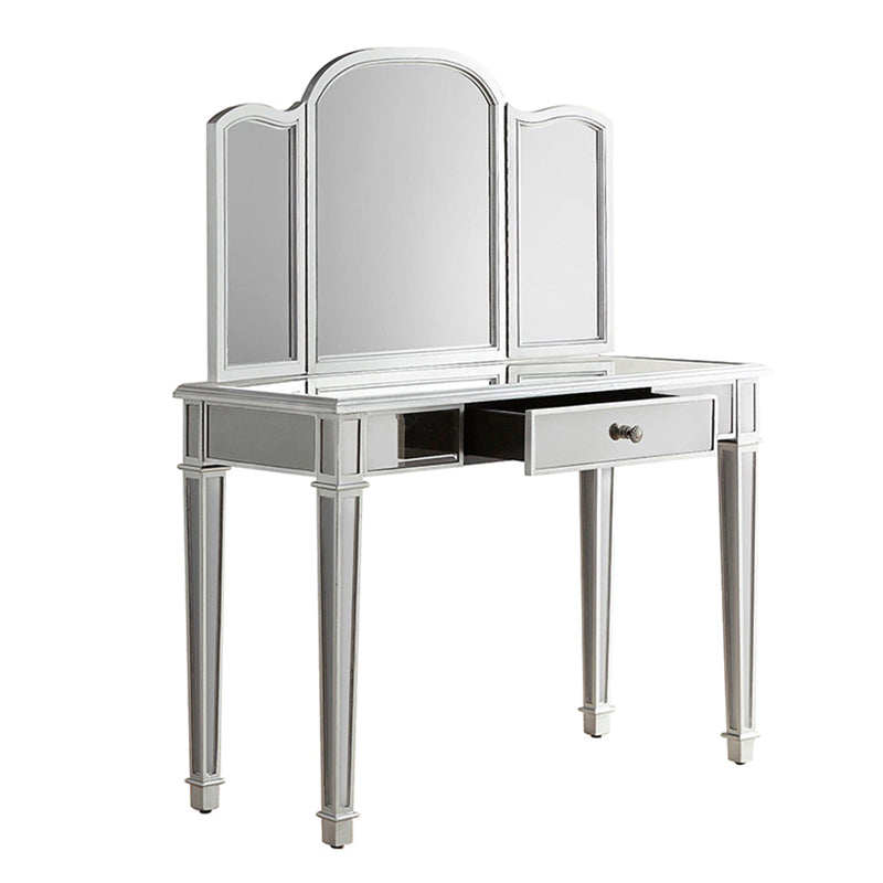 Sliver Vanity Set with 3 Storage Drawers Glass Make-up Vanity, 17.71" Wide