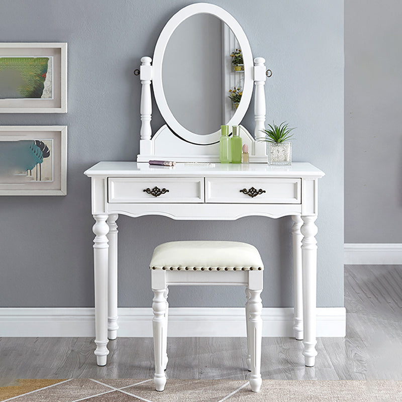 Bright White Vanity Set with 2 Storage Drawers Rubberwood Make-up Vanity, 17.71" Wide