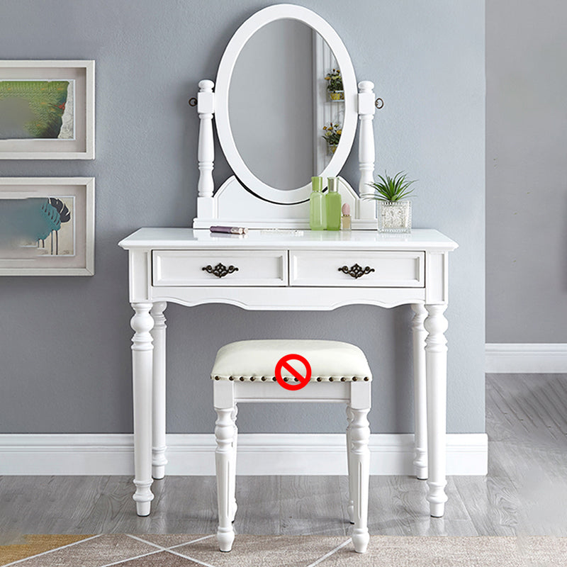 Bright White Vanity Set with 2 Storage Drawers Rubberwood Make-up Vanity, 17.71" Wide