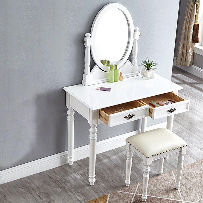 Bright White Vanity Set with 2 Storage Drawers Rubberwood Make-up Vanity, 17.71" Wide