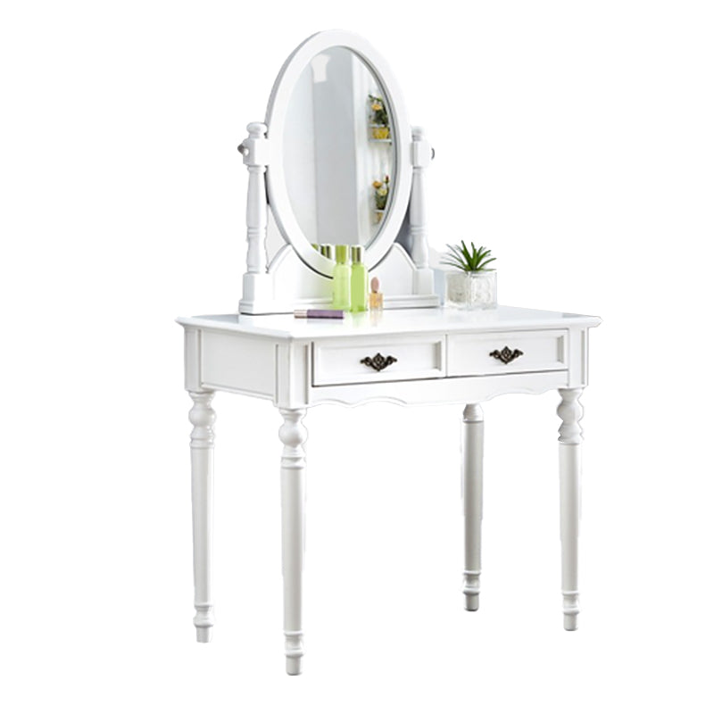 Bright White Vanity Set with 2 Storage Drawers Rubberwood Make-up Vanity, 17.71" Wide