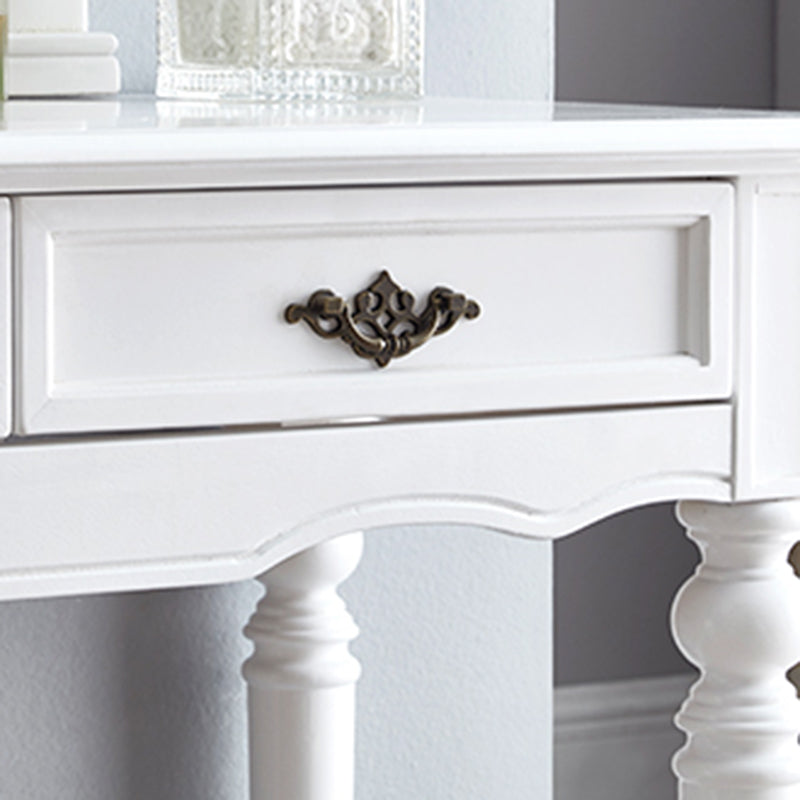 Bright White Vanity Set with 2 Storage Drawers Rubberwood Make-up Vanity, 17.71" Wide