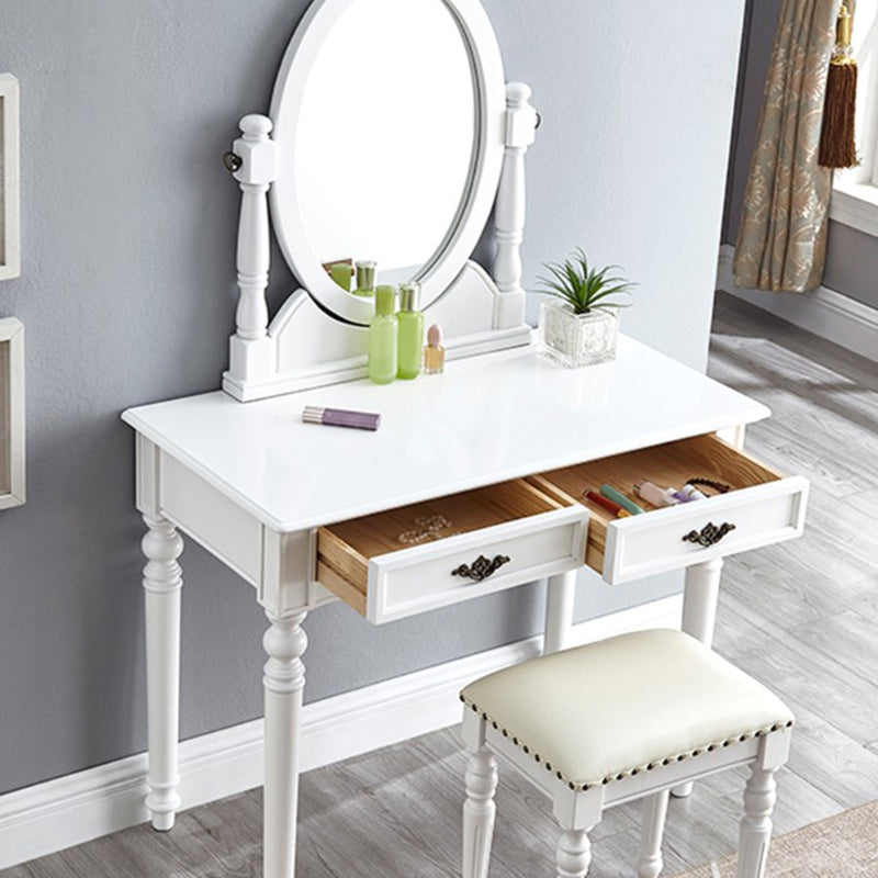 Bright White Vanity Set with 2 Storage Drawers Rubberwood Make-up Vanity, 17.71" Wide