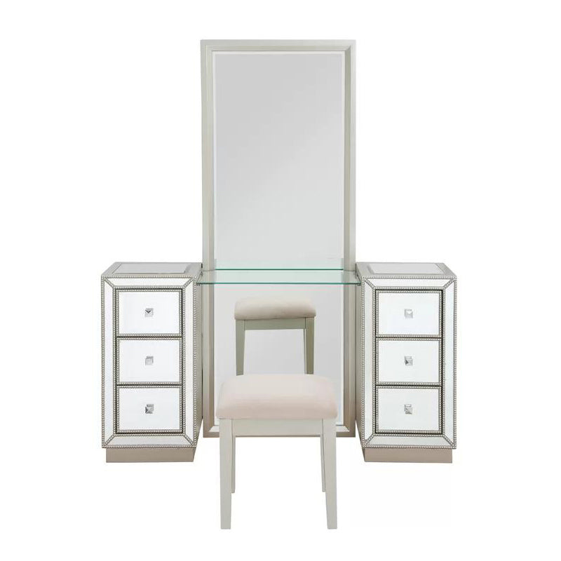 Sliver Glass Vanity Set 15.74" Wide Make-up Vanity with 6 Storage Drawers