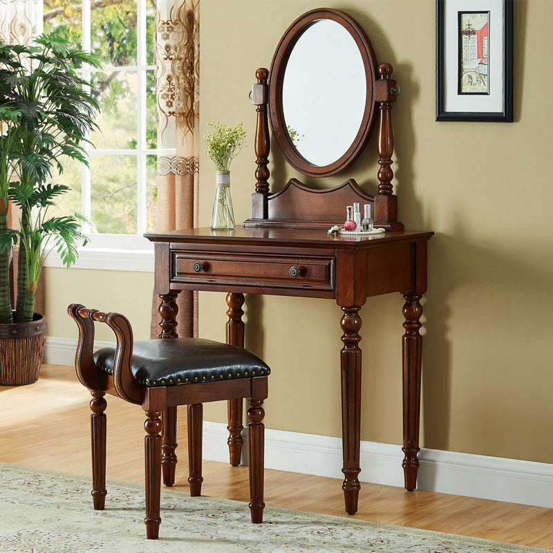 Oak Vanity Set Make-up 15.74" Wide Vanity with Drawer and Mirror