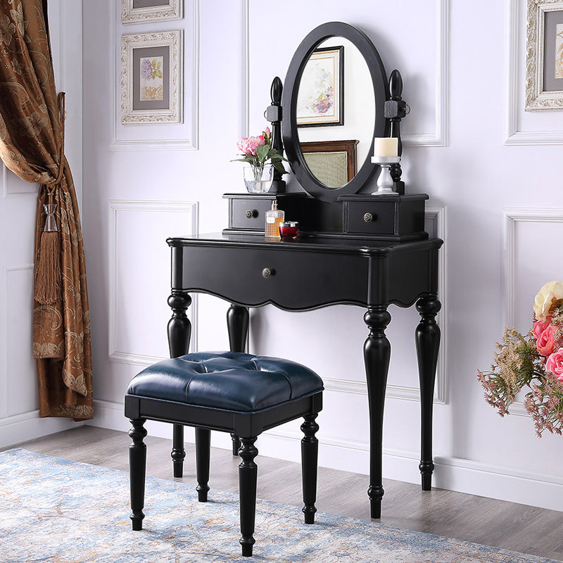 15.74" Wide Birch Vanity Set with Stool Make-up Vanity with Drawer and Mirror