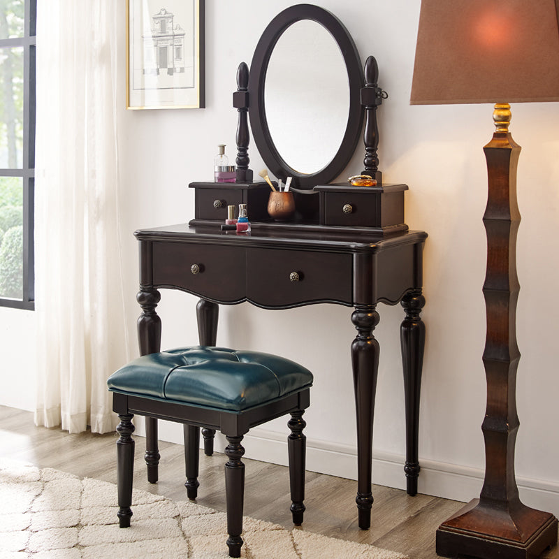 15.74" Wide Birch Vanity Set with Stool Make-up Vanity with Drawer and Mirror