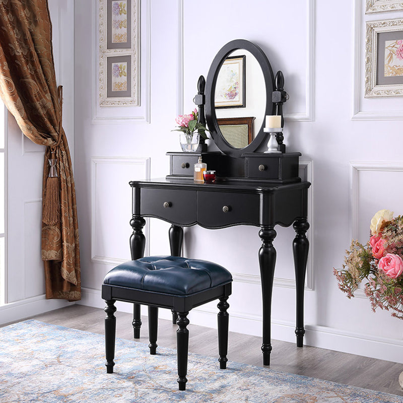 15.74" Wide Birch Vanity Set with Stool Make-up Vanity with Drawer and Mirror