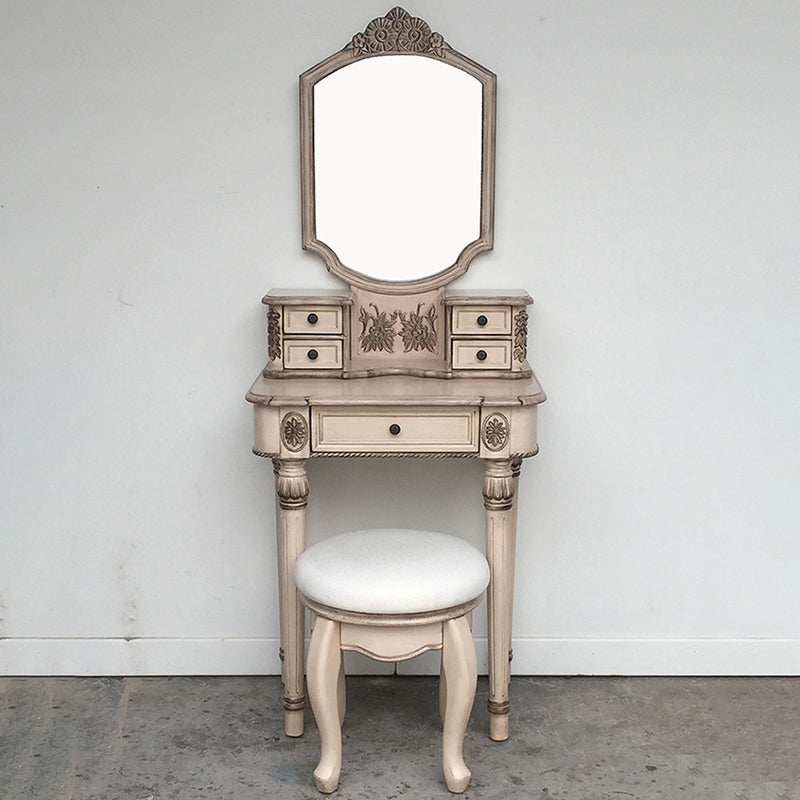 Oak Vanity Set with Stool 64.17" High Vanity with Drawer and Mirror