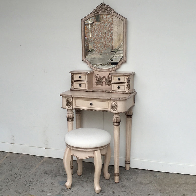 Oak Vanity Set with Stool 64.17" High Vanity with Drawer and Mirror