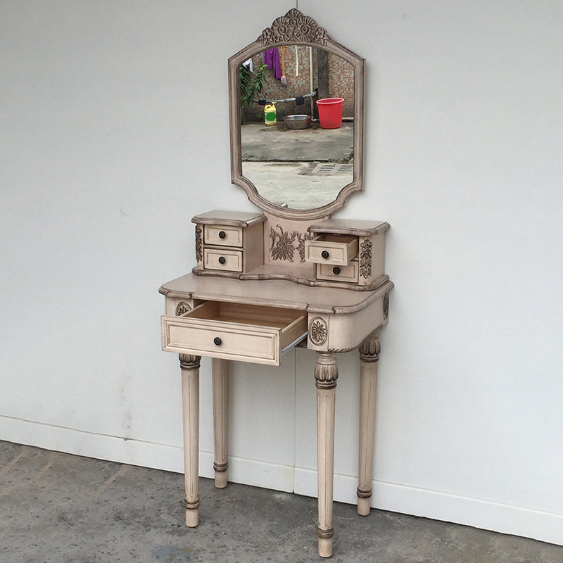 Oak Vanity Set with Stool 64.17" High Vanity with Drawer and Mirror