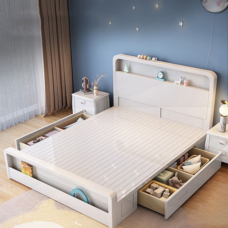 Modern Wood Standard Bed Bookcase Included Bed Frame with Headboard for Bedroom