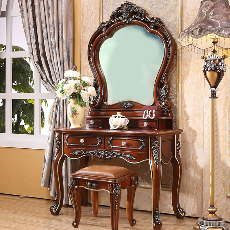 Brown Oak Vanity Set 64.96" High Vanity with Drawer and Mirror