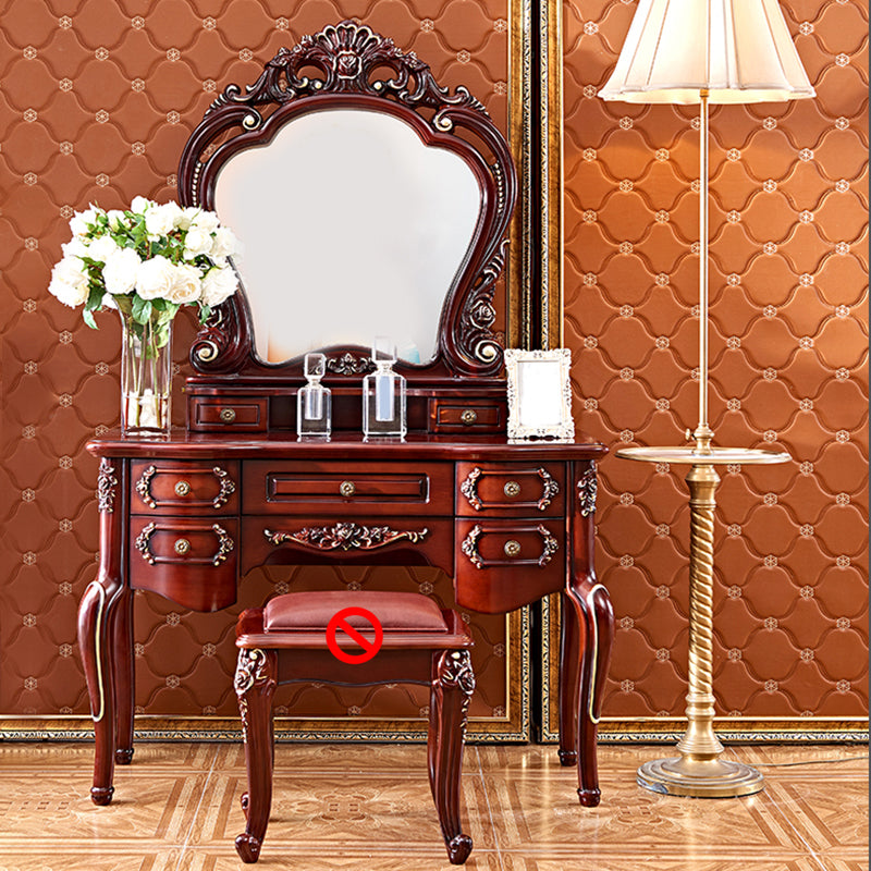 Brown Oak Vanity Set 64.96" High Vanity with Drawer and Mirror
