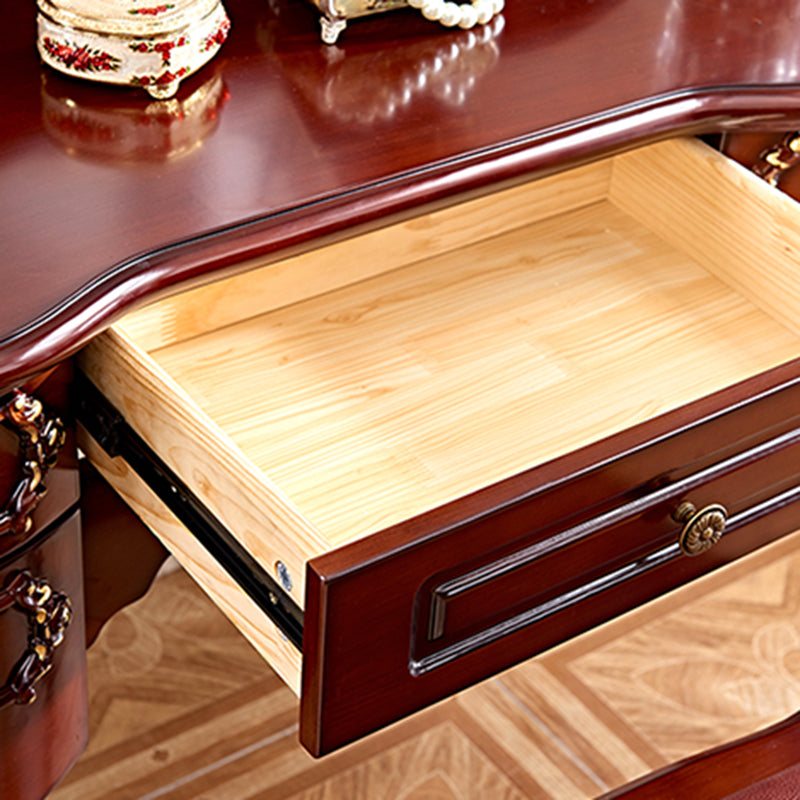 Brown Oak Vanity Set 64.96" High Vanity with Drawer and Mirror