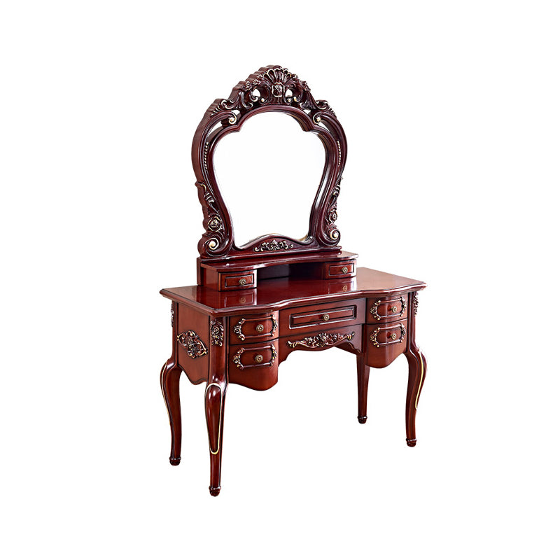 Brown Oak Vanity Set 64.96" High Vanity with Drawer and Mirror