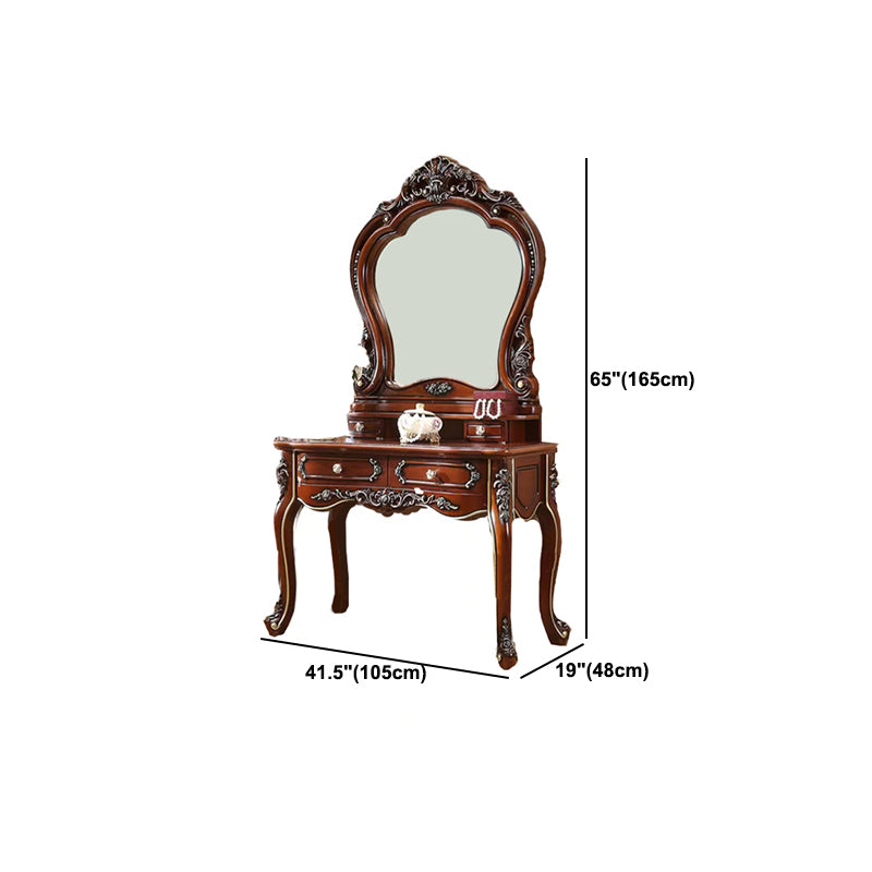 Brown Oak Vanity Set 64.96" High Vanity with Drawer and Mirror