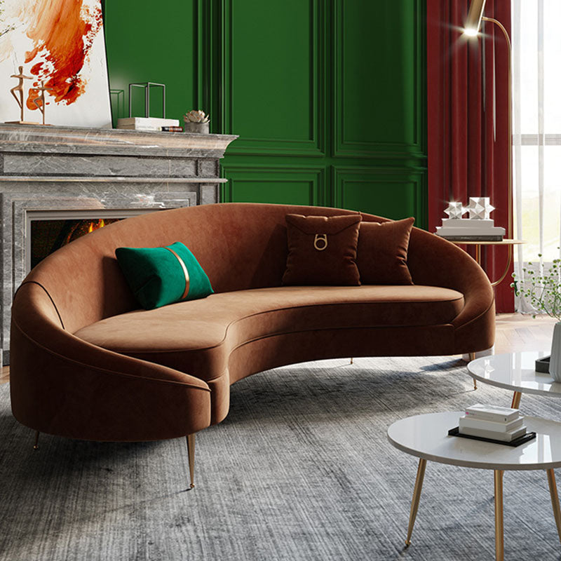 Velvet Contemporary Orange Sofa 47.24" D Curved Sofa with 3 Pillows
