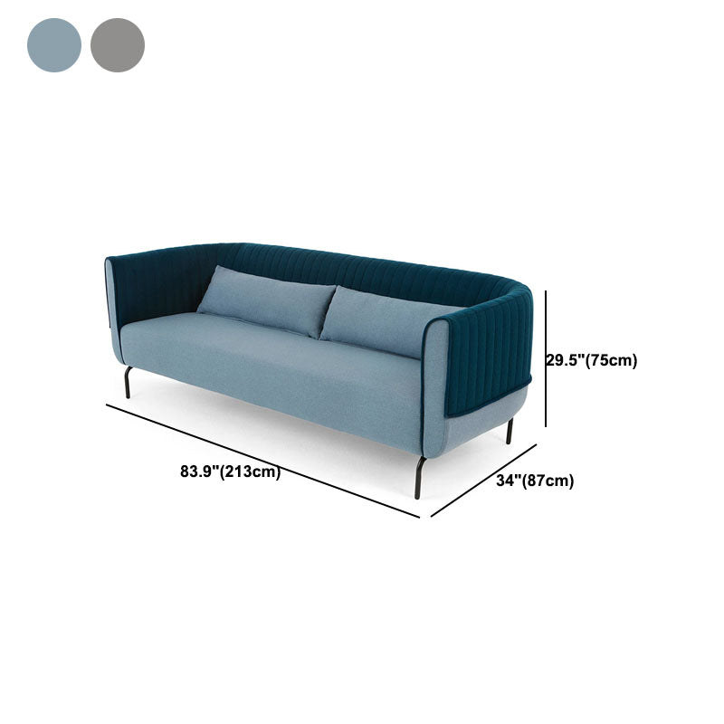Fabric Modern Tuxedo Arm Sofa with Bolster Pillows in Blue/Gray