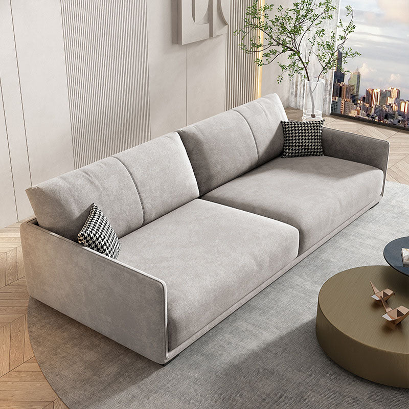 Modern 4-seat Suede Sofa Sewn Pillow Back Sofa with 2 Pillows