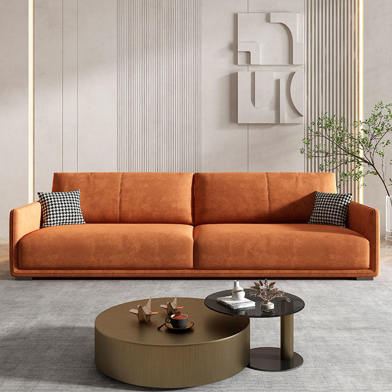 Modern 4-seat Suede Sofa Sewn Pillow Back Sofa with 2 Pillows
