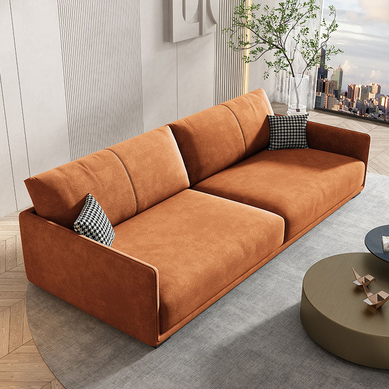 Modern 4-seat Suede Sofa Sewn Pillow Back Sofa with 2 Pillows