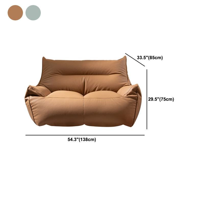 Modern Faux Leather Sewn Pillow Back Flared Arm Sofa for Living Room