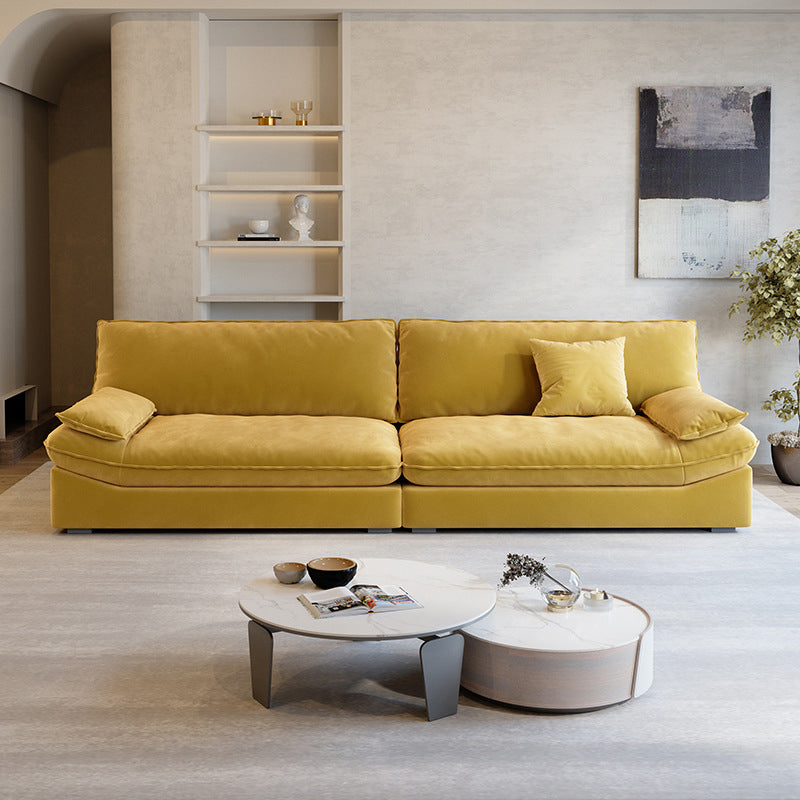 Contemporary Pillow Top Arm Sofa Sewn Pillow Back Sofa in Yellow
