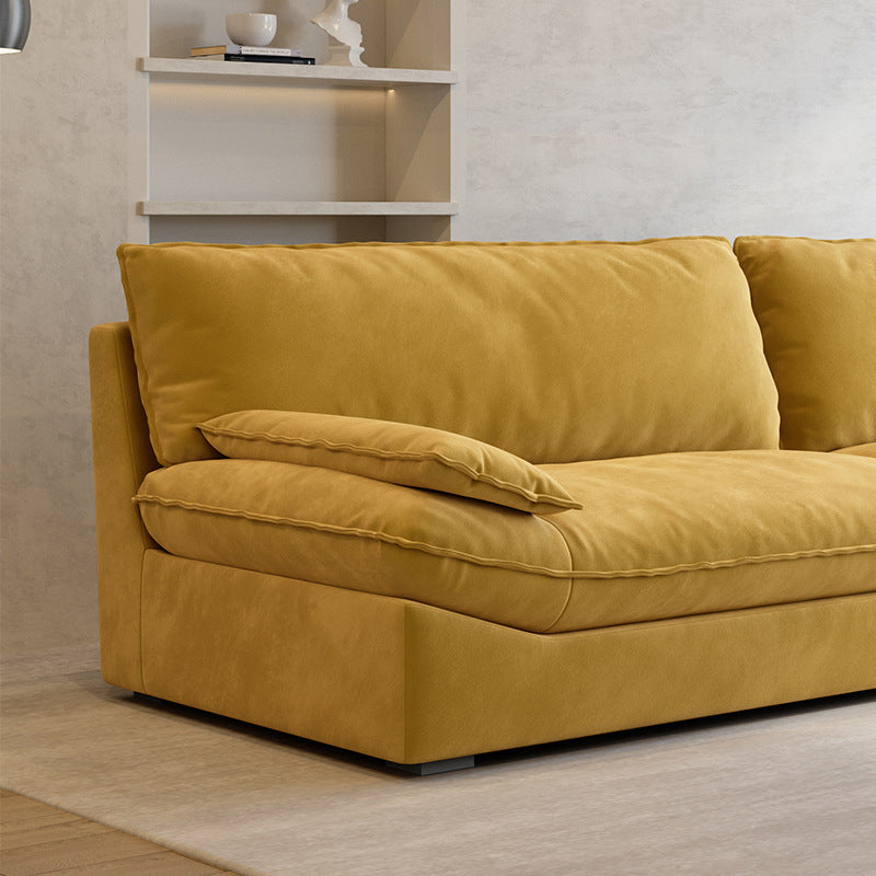 Contemporary Pillow Top Arm Sofa Sewn Pillow Back Sofa in Yellow