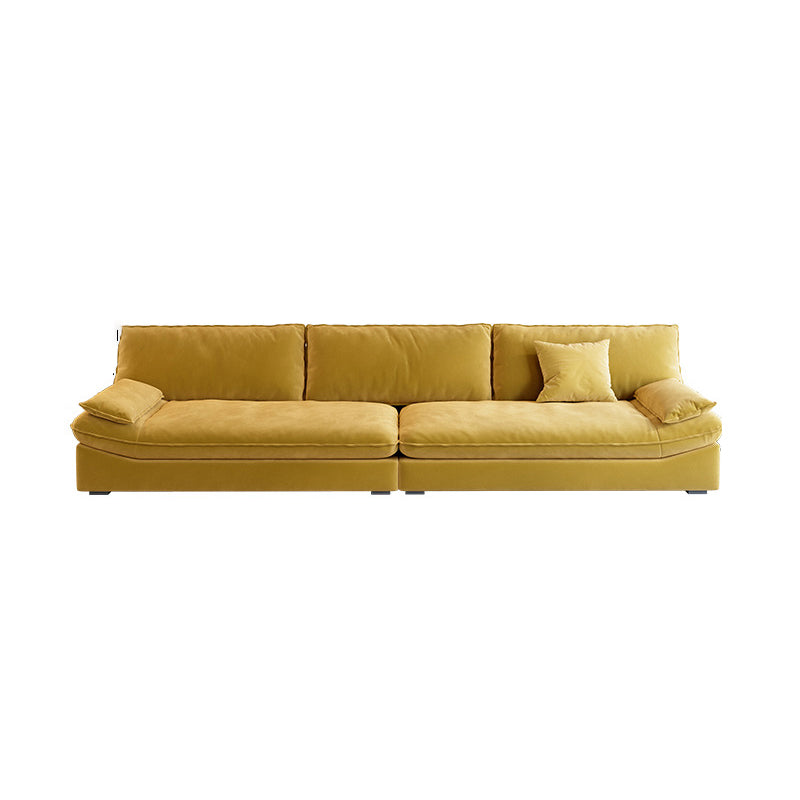 Contemporary Pillow Top Arm Sofa Sewn Pillow Back Sofa in Yellow