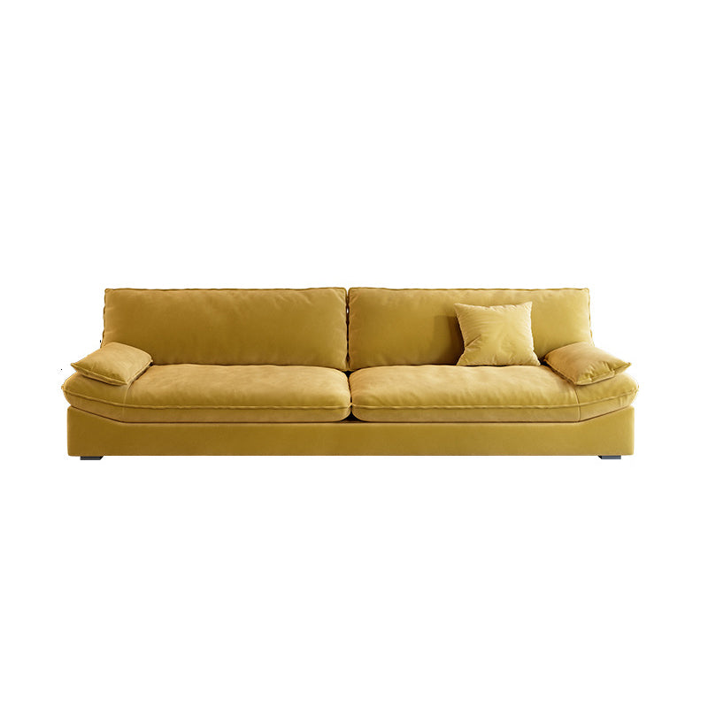 Contemporary Pillow Top Arm Sofa Sewn Pillow Back Sofa in Yellow
