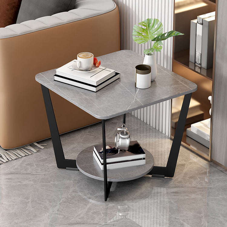 Contemporary Cross Legs End Table Square Slate Top End Table with Shelf