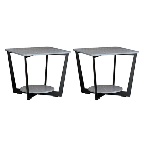 Contemporary Cross Legs End Table Square Slate Top End Table with Shelf