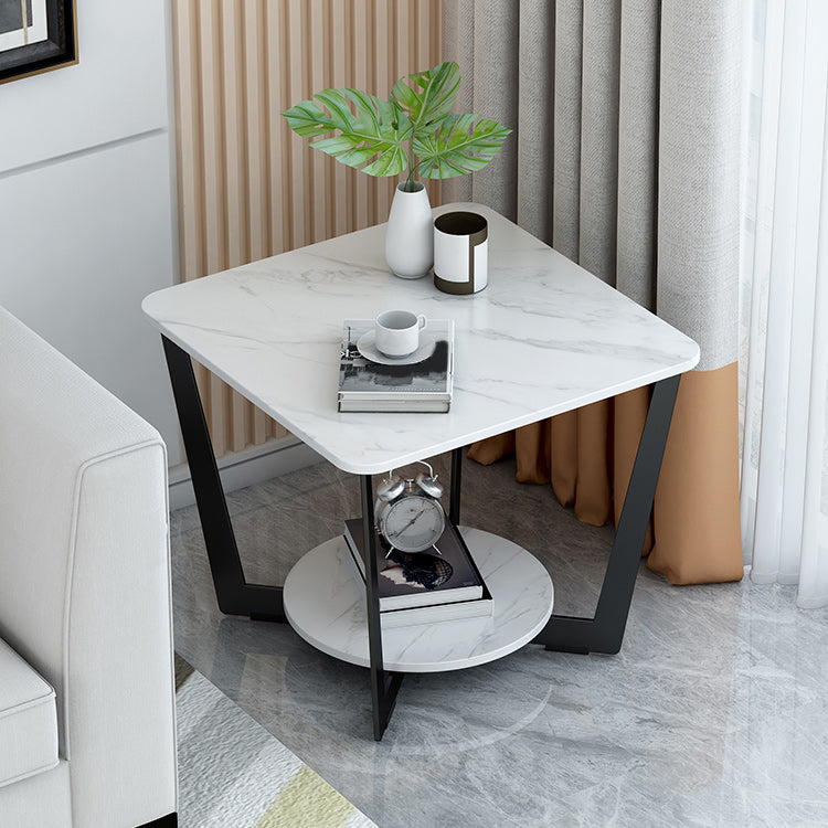 Contemporary Cross Legs End Table Square Slate Top End Table with Shelf