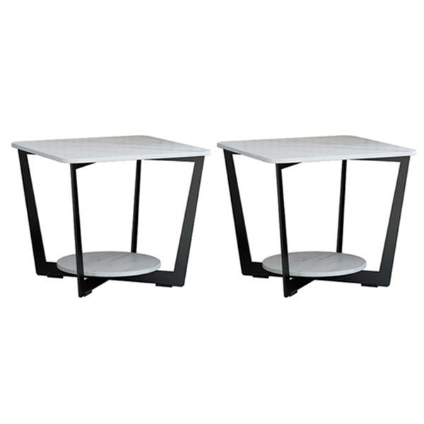 Contemporary Cross Legs End Table Square Slate Top End Table with Shelf