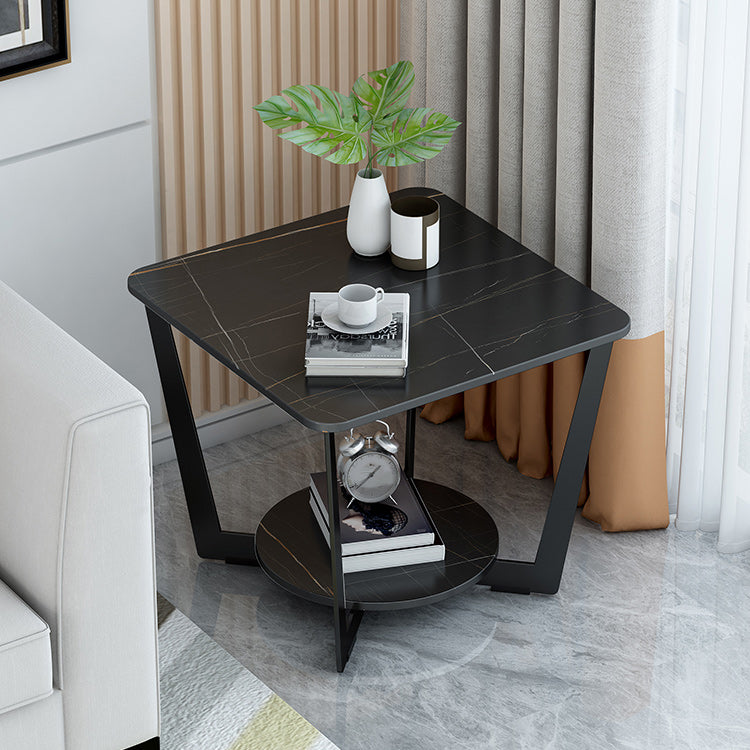 Contemporary Cross Legs End Table Square Slate Top End Table with Shelf